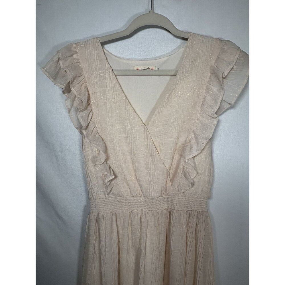 MAGNOLIA BOUTIQUE Midi Dress Ruffles‎ Ivory Cottagecore Farmhouse Size Medium - Picture 2 of 10